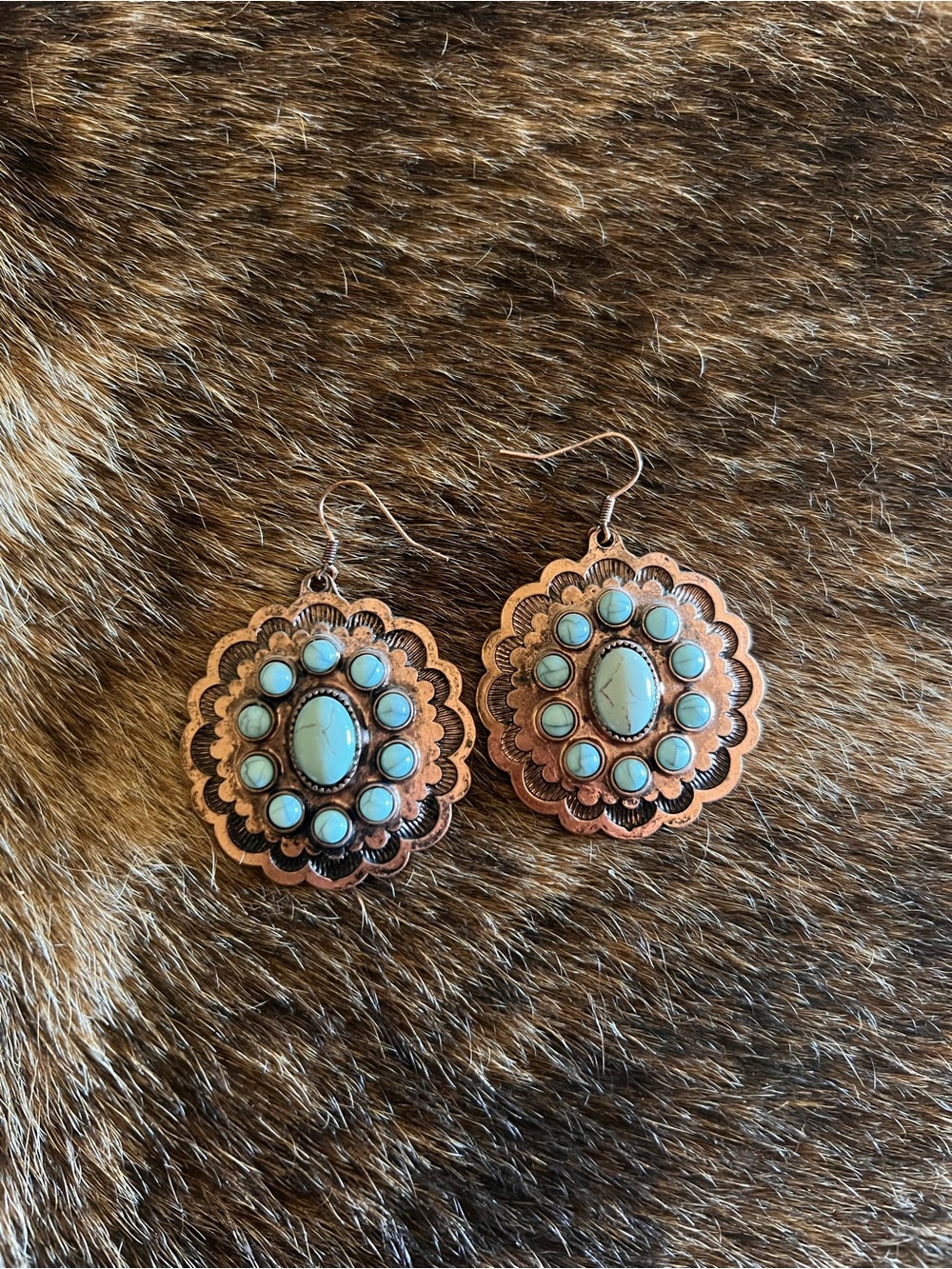 Turquoise Stone Copper Floral Drop Earrings